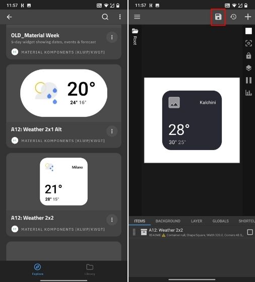 pilih widget Android 12 dari aplikasi