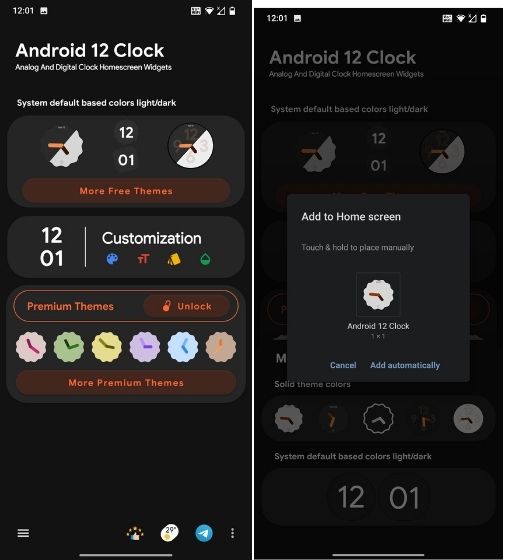 Tiện ích đồng hồ Android 12