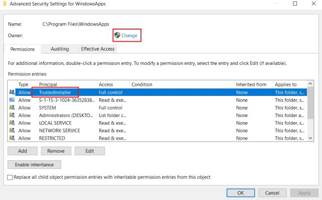 Truy cập Thư mục WindowsApps trên Windows 10