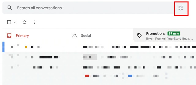 ikon opsi pencarian web gmail