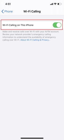 Aktifkan Panggilan WiFi di iPhone