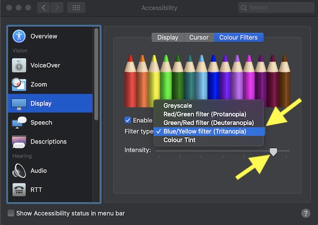 Välj önskat färgfilter på din Mac