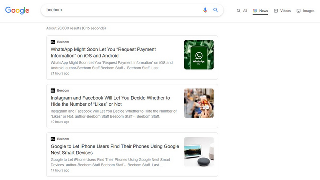 google sök nya experimentella nyhetssektionen