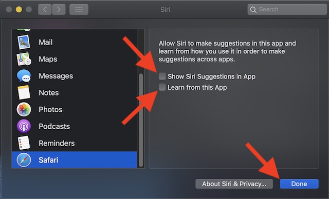 Ngăn Siri hiển thị đề xuất trong Safari