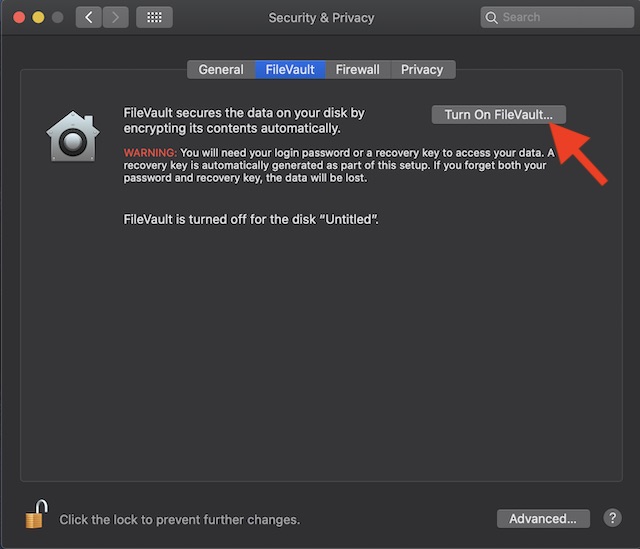 Bật FileVault trên Mac