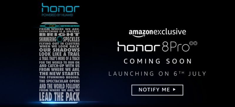 Amazon  trang web giới thiệu sự ra mắt của Honor 8 Pro 
