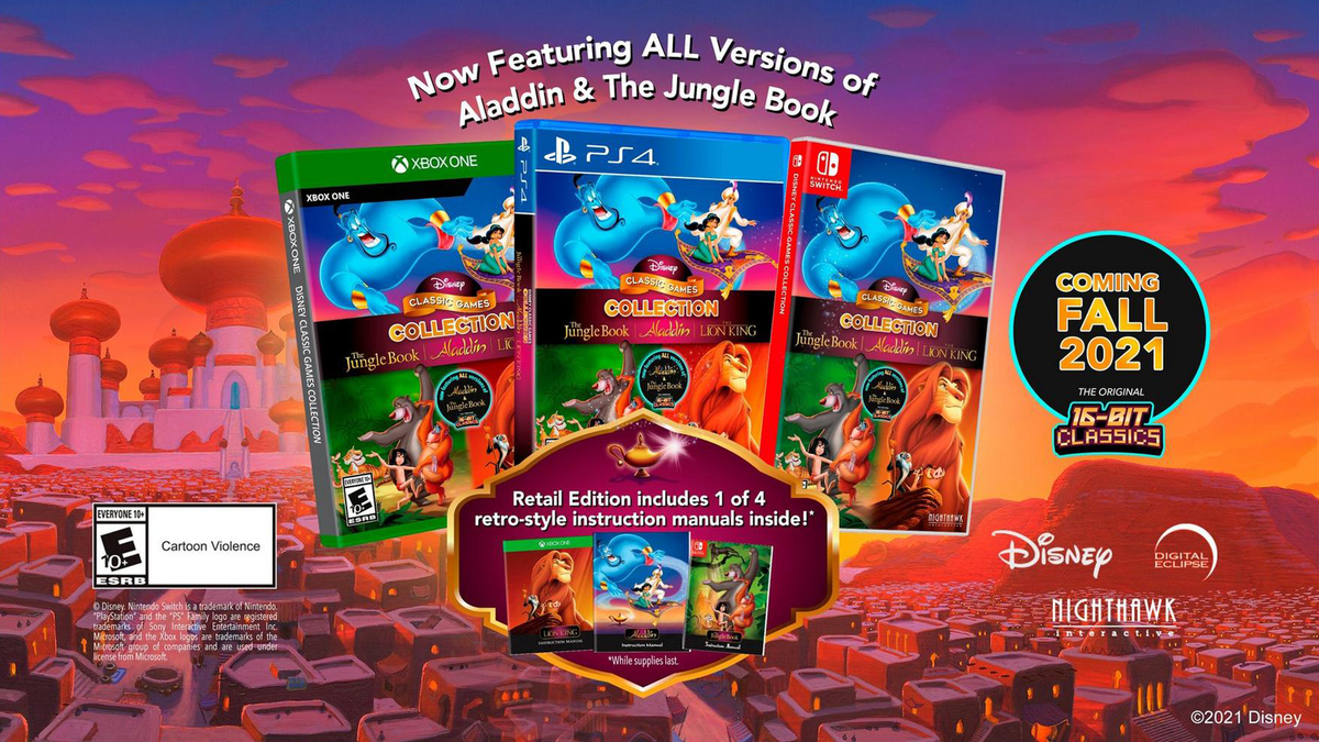 Các trò chơi điện tử Aladdin, Lion King và Jungle Book của Disney kết hợp với nhau trong một bộ sưu tập duy nhất cho Switch, Xbox và PlayStation