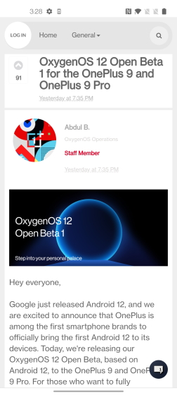 OnePlus OxygenOS 12 öppen beta 