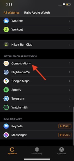 Pilih aplikasi yang ingin Anda sembunyikan Apple Watch