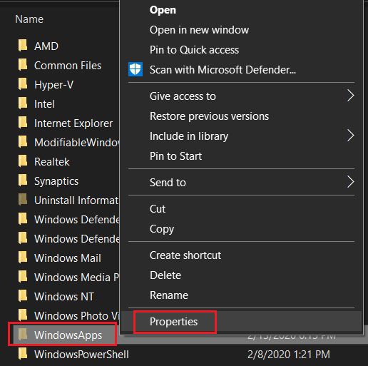 Truy cập Thư mục WindowsApps trên Windows 10