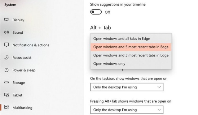 Sesuaikan Alt Atas + Perilaku Tab Windows sepuluh