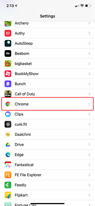gå till chrome-inställningar i iOS 14