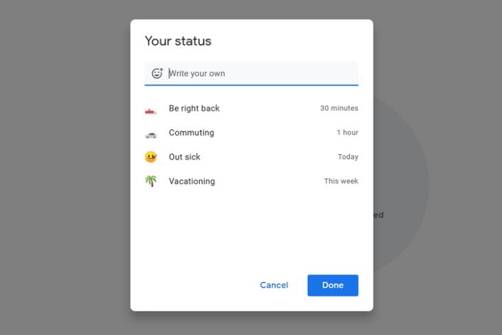 Google Hiện hành hỗ trợ các trạng thái tùy chỉnh trong Gmail và Google Trò chuyện