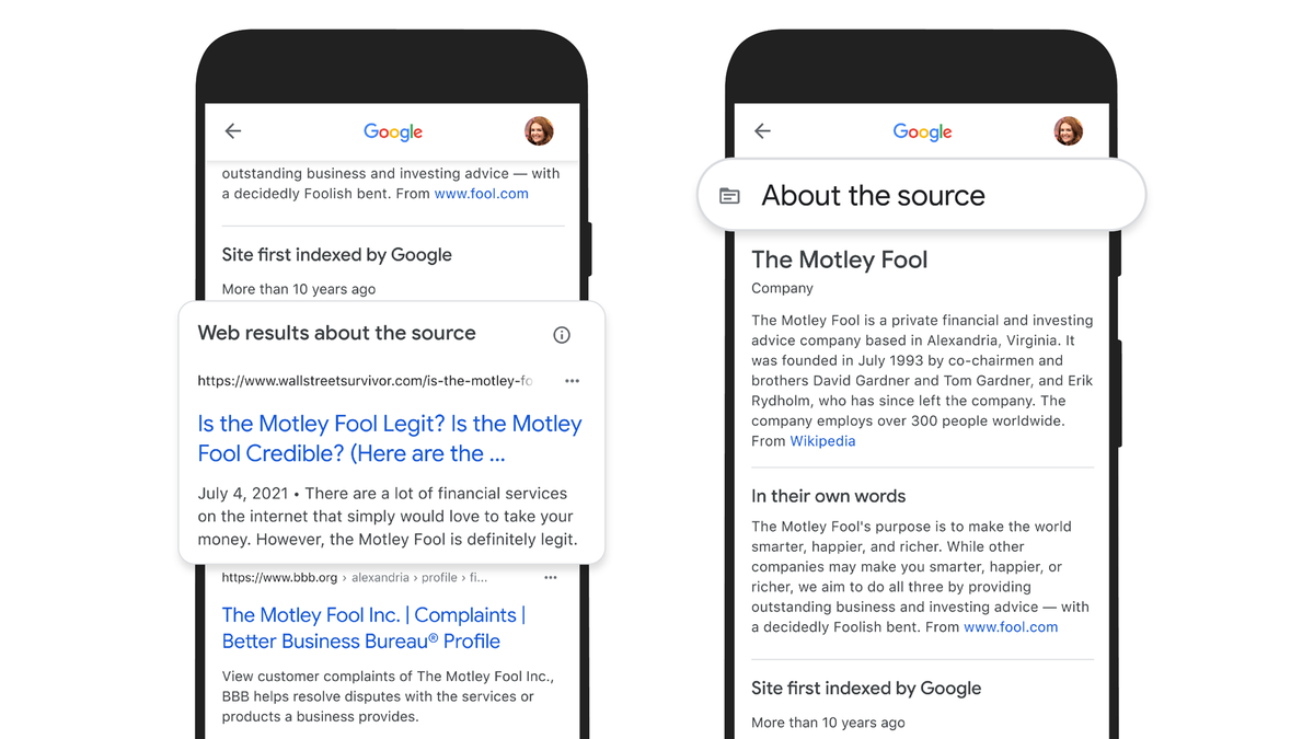Den här Google About-resultatfunktionen förklarar källan till sökresultat, när källwebbplatsen grundades och mer.