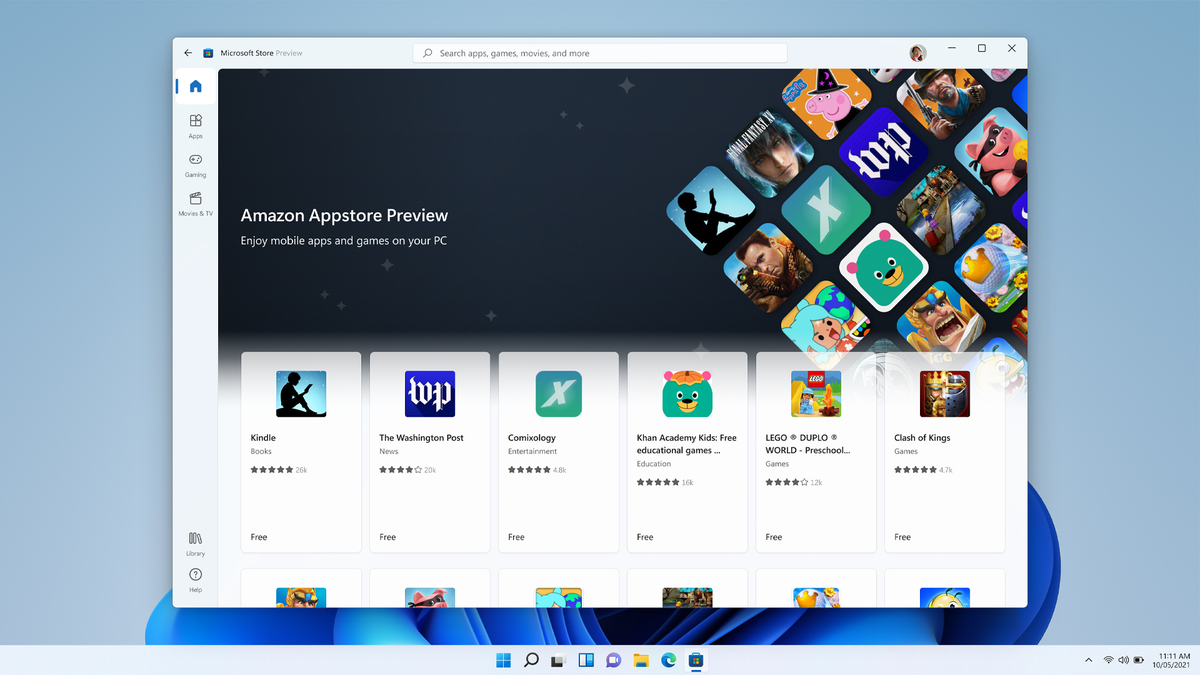 Các Amazon Cửa hàng ứng dụng Android bên trong Windows 11 của Microsoft Store.
