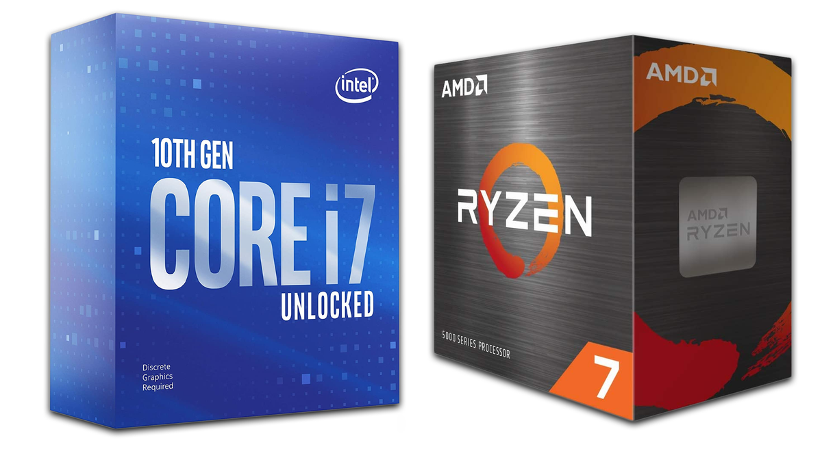 Intel Core i7 och AMD Ryzen 7 CPU Box.
