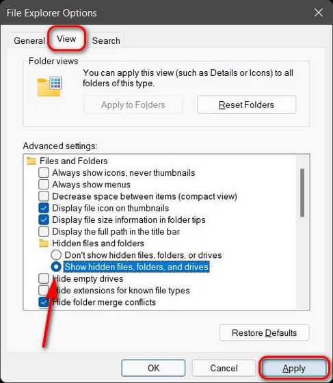 Tampilkan file dan folder tersembunyi di Windows 11