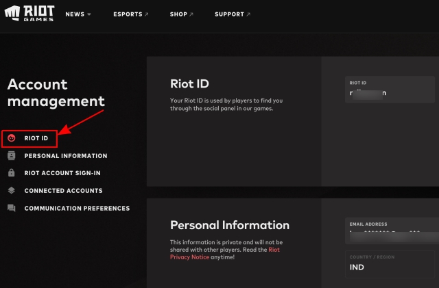 thay đổi tên hiển thị có giá trị và dòng giới thiệu - Trang cài đặt ID Riot