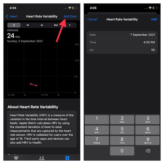 Tambahkan data HRV secara manual Apple Aplikasi kesehatan