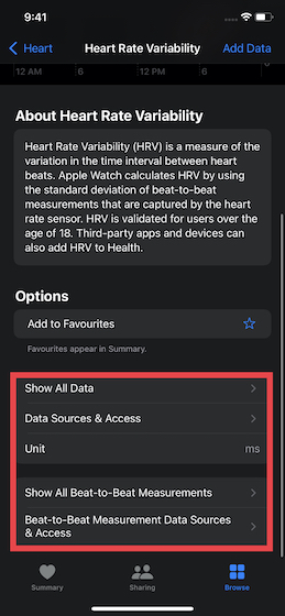 Kiểm tra dữ liệu HRV chi tiết trên Apple Watch 