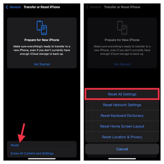 Setel ulang semua pengaturan di iPhone dan iPad untuk memperbaiki suara notifikasi aplikasi iPhone tidak berfungsi