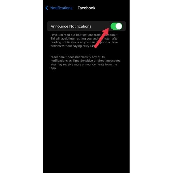 Pemberitahuan Opsional Beritahu untuk Facebook aplikasi