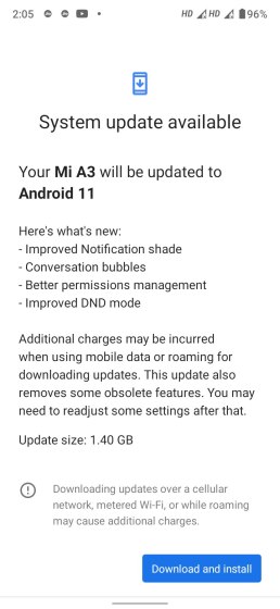 Uppdatera Android 11 Mi A3
