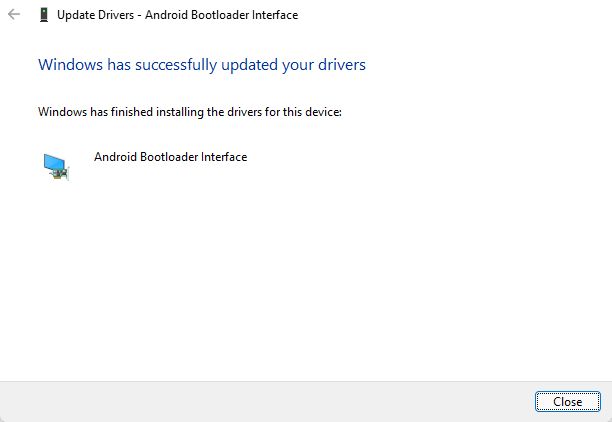 Tangkapan layar pembaruan driver Android Bootloader
