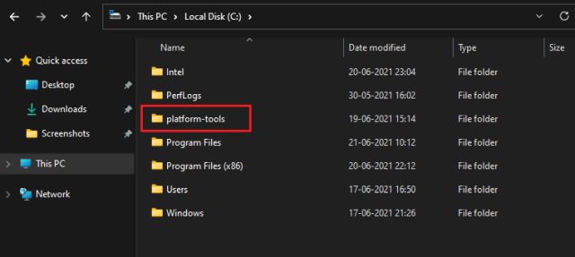 folder platform-tools di drive C