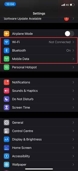 Bluetooth, WiFi och mobilinställningar på iPhone