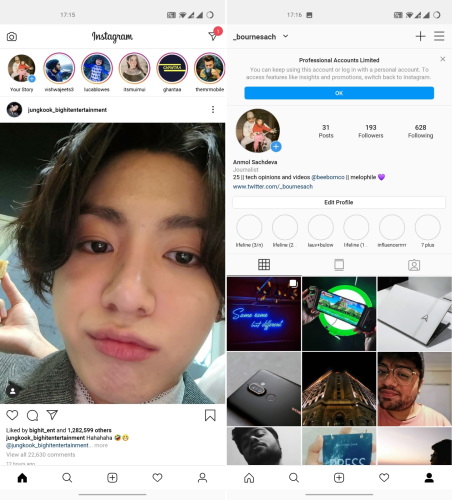 Ảnh chụp màn hình instagram Lite - BTS - jungkook