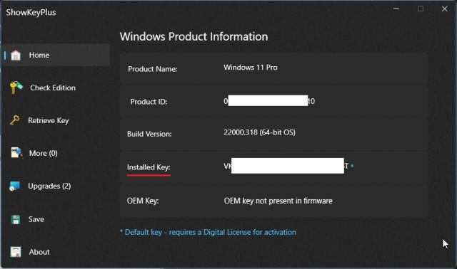Metode 2: Temukan milik Anda Windows 11 kunci lisensi dengan ShowKeyPlus