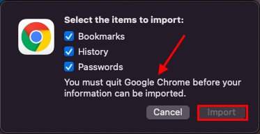Nhắc thoát Google Chrome để nhập