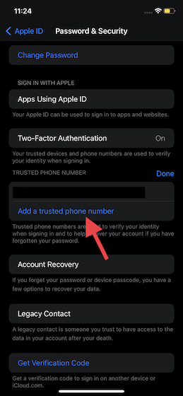 Thêm số điện thoại đáng tin cậy trên iOS - Thay đổi Apple Số điện thoại ID