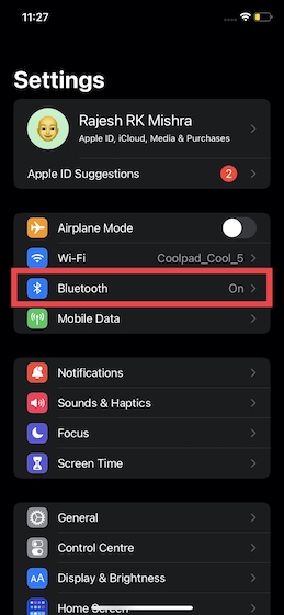 Stäng av/aktivera Bluetooth på iPhone och iPad 