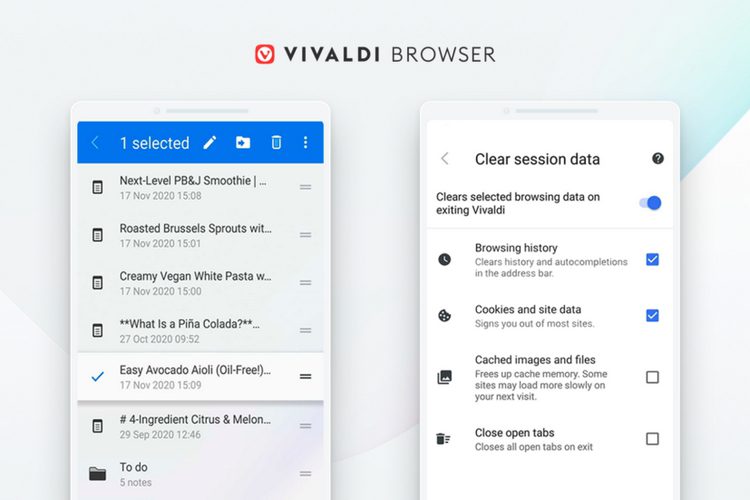 Vivaldi 3.5 för Android Lägg till Byt till Rensa webbinformation vid utgång