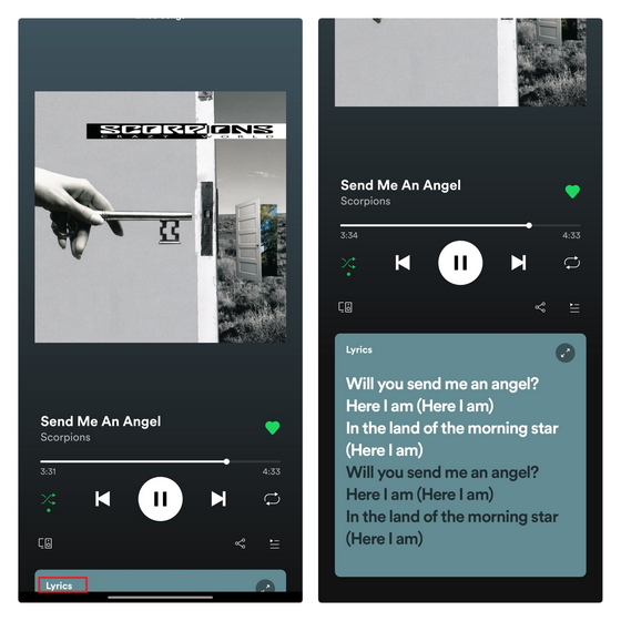 truy cập Spotify tab lời bài hát