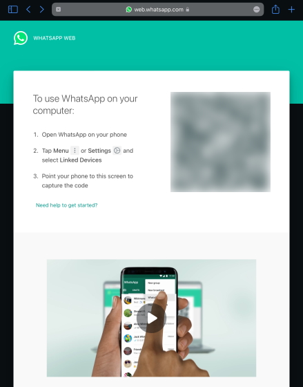 Mã QR WhatsApp iPad