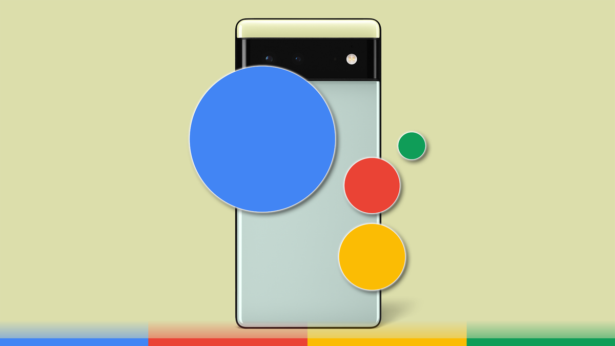 Pixel 6 med Google Assistant-logotyp.