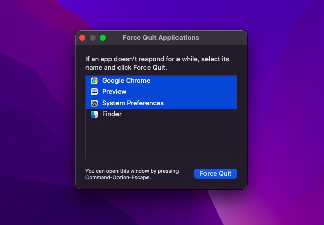 Pastikan untuk menutup paksa aplikasi yang tidak aktif - MacBook kepanasan macOS Monterey