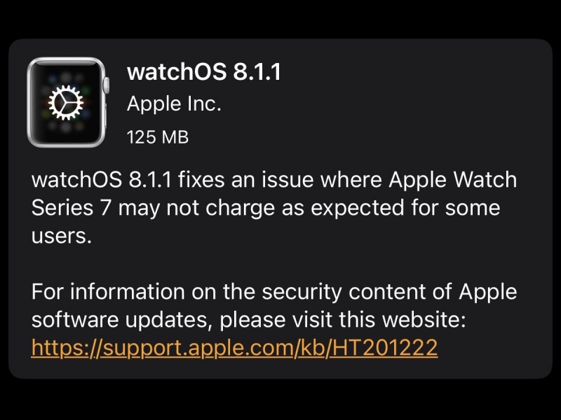 watchOS 8.1.1 Släppt, fixar laddningsproblem på 7 . watch-serien