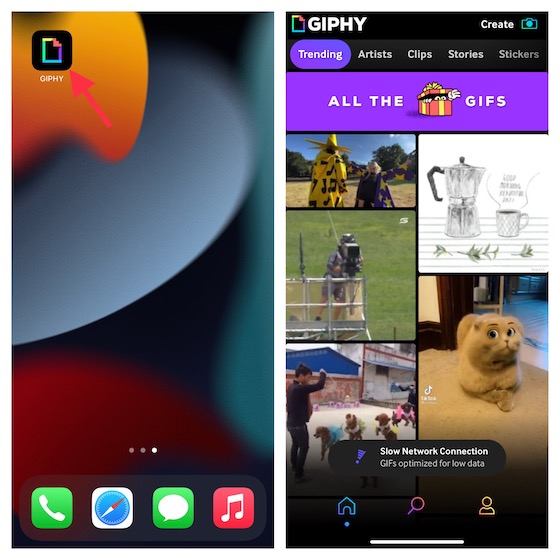 Öppna GIPHY-appen på iPhone