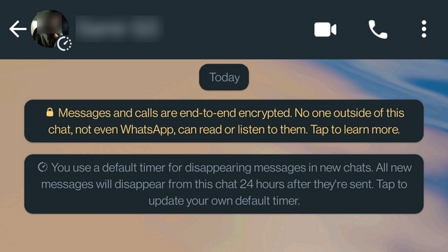 WhatsApp försvinner meddelande timer varningsbanner