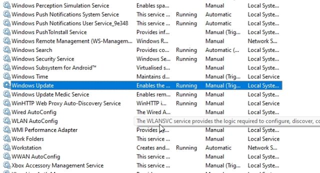 Windows  Cập nhật phần trong Dịch vụ