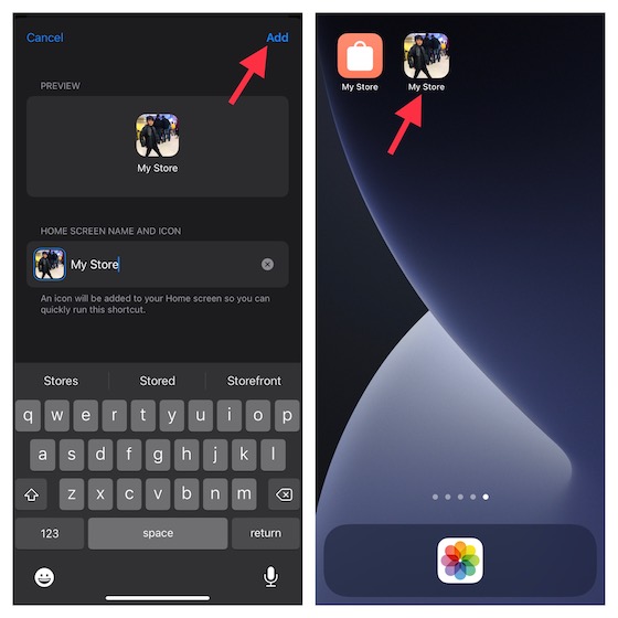 ikon aplikasi dengan gambar khusus di layar beranda iPhone