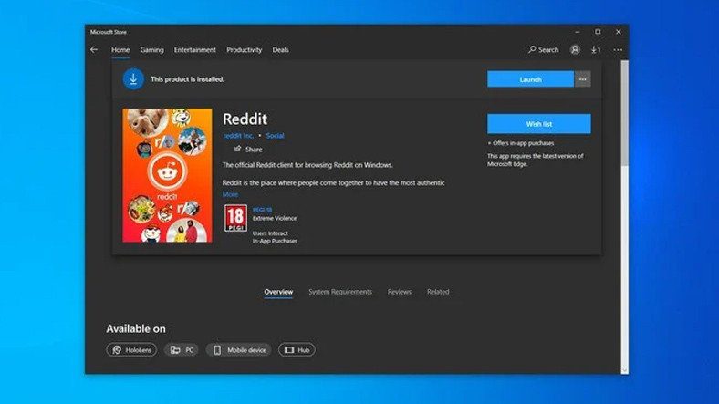 của Reddit Windows Ứng dụng đã phát hành