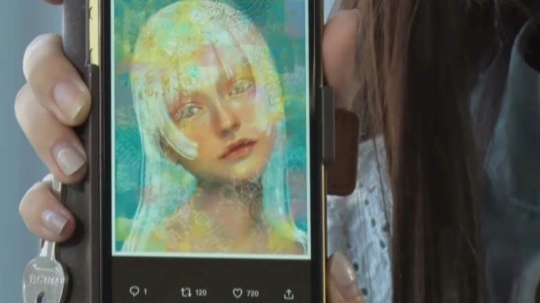 Ảnh chân dung của một cô gái trẻ trên điện thoại ở Nhật Bản