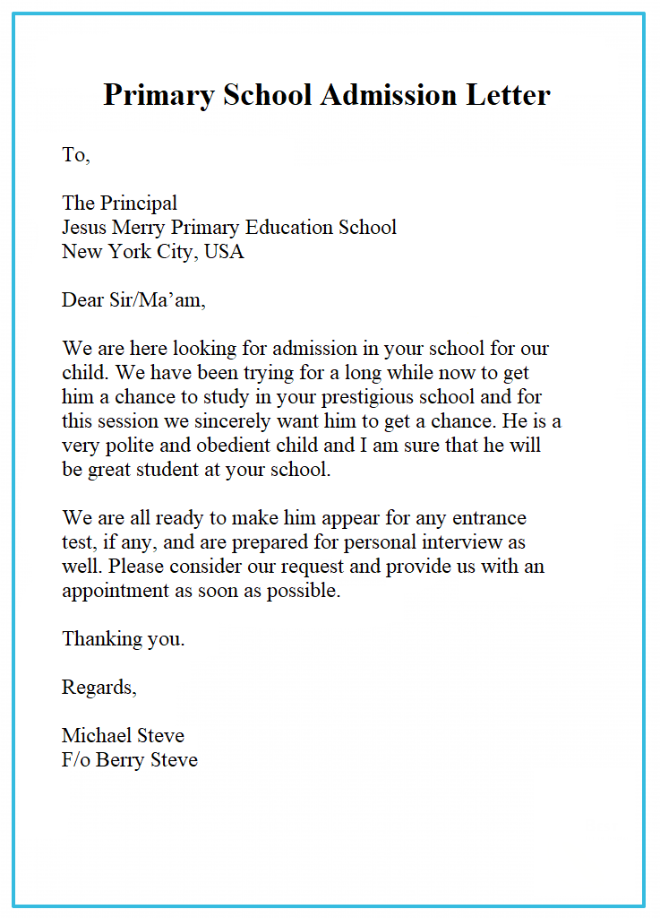 thư xin nhập học của trường