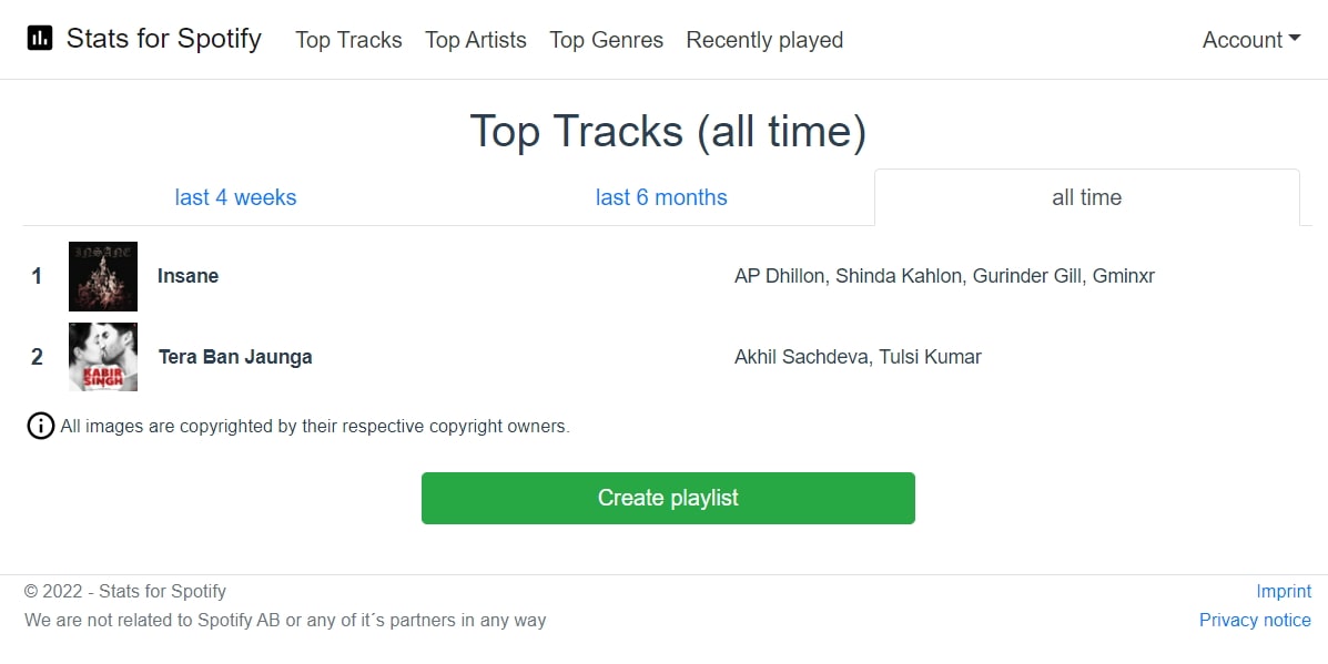 xem các bài hát được phát nhiều nhất của bạn trên Spotify