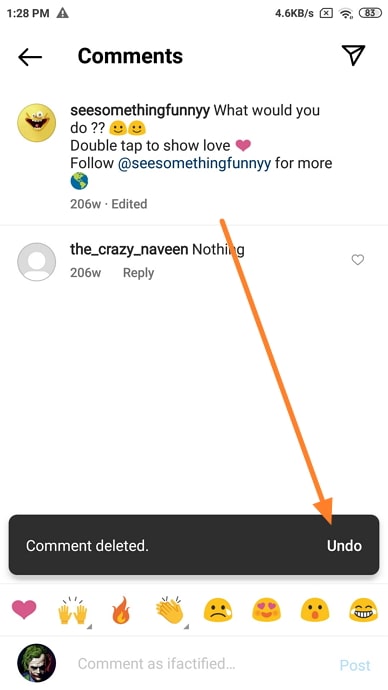khôi phục các bình luận trên instagram đã bị xóa